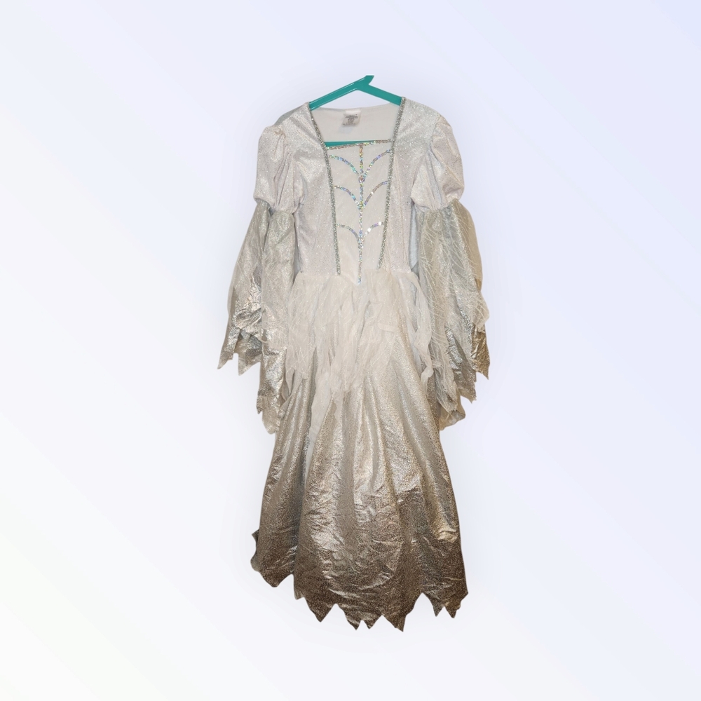 Spirit Halloween White silver Wintery Witch Costume Dress Only Child Size M 8